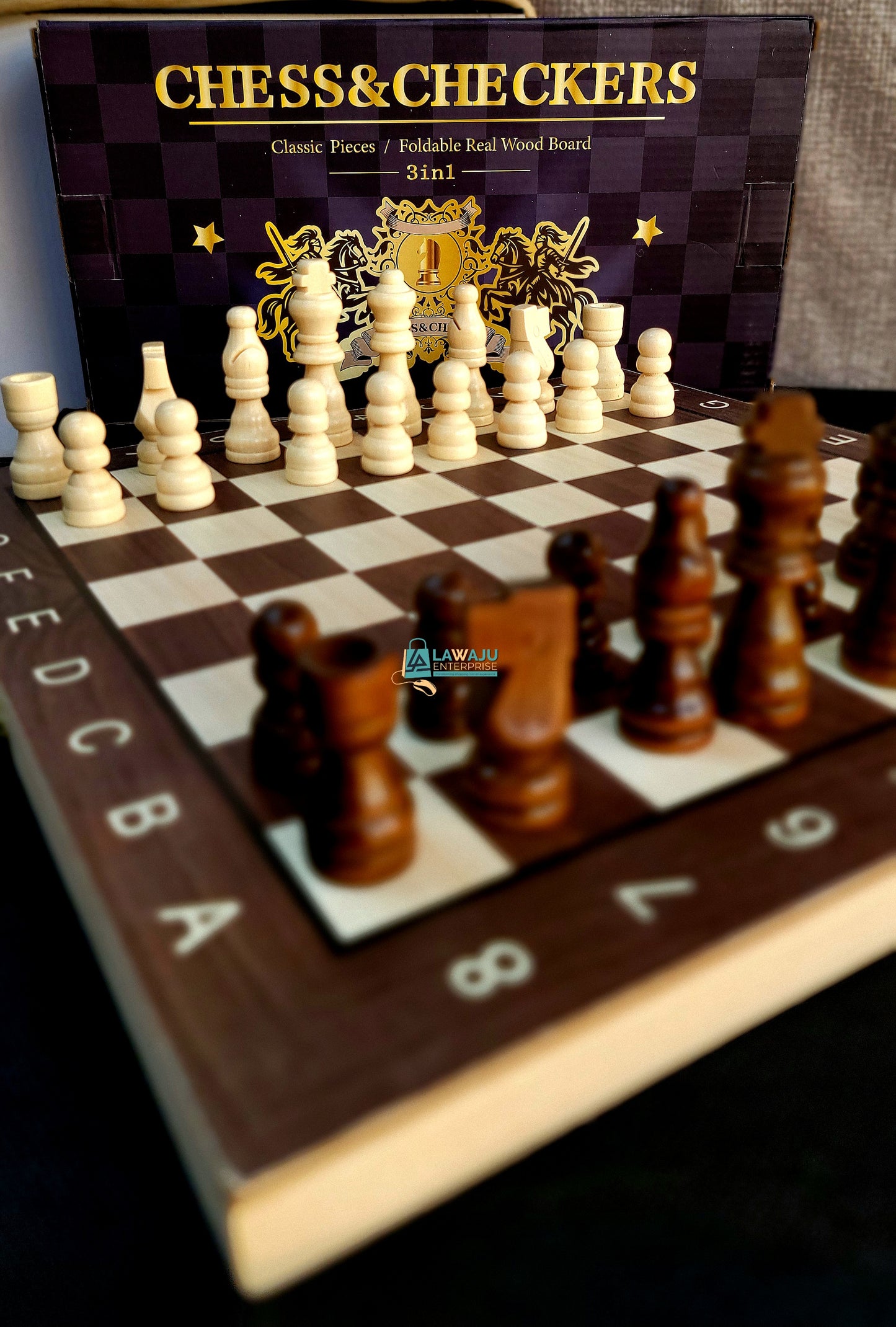 Foldable Wooden (3 in 1) Chess, Checkers and Backgammon