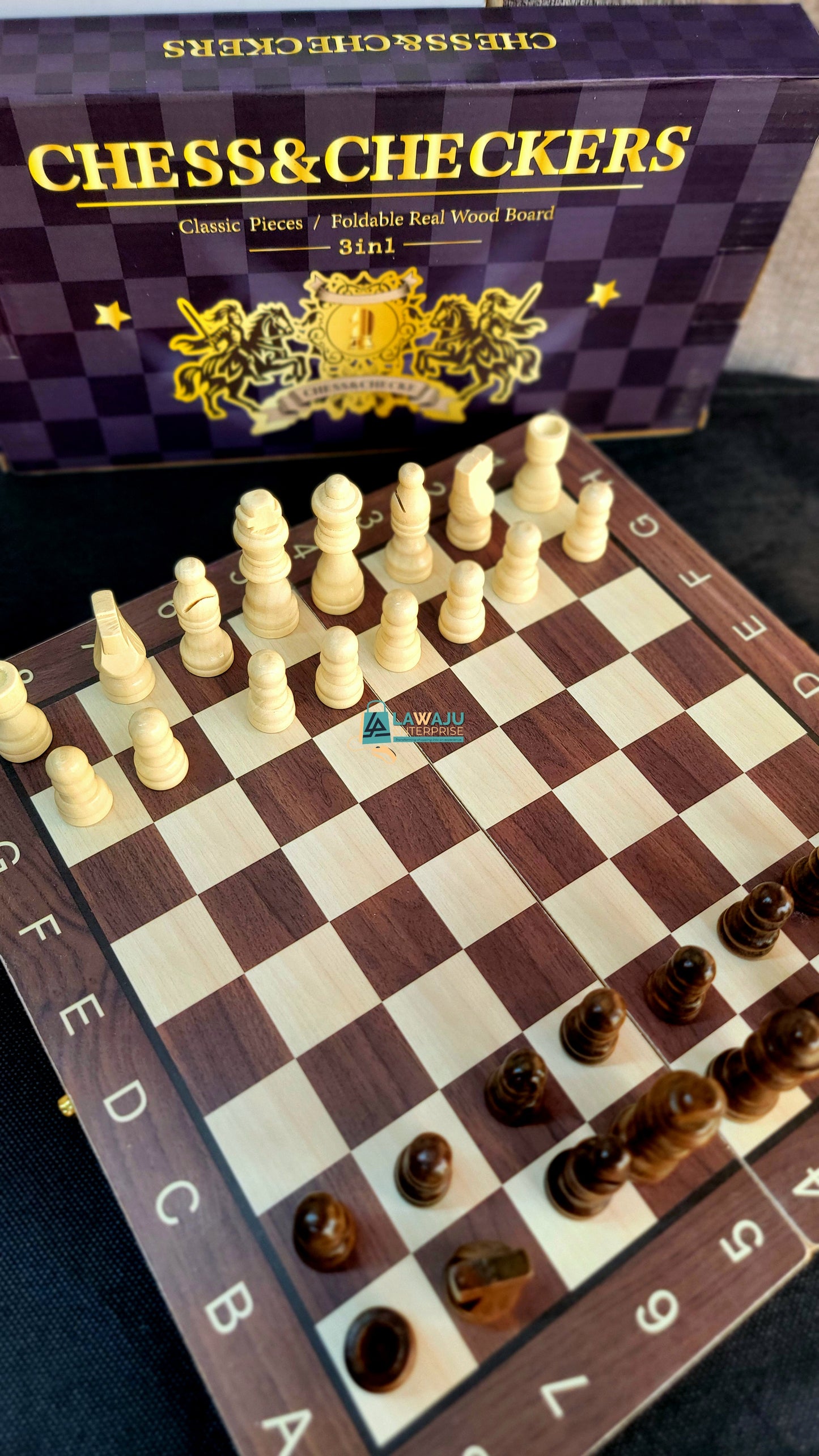 Foldable Wooden (3 in 1) Chess, Checkers and Backgammon